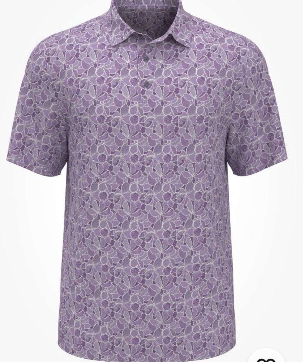 PGA TOUR Mens Athletic Polo Short Sleeve Wicking Polo Shirt Large Purple Floral